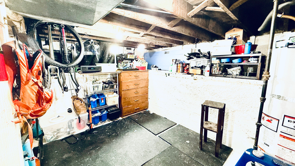 Unfinished basement with water heater