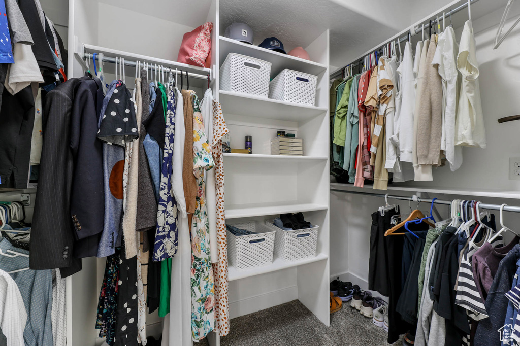 Spacious closet with carpet floors