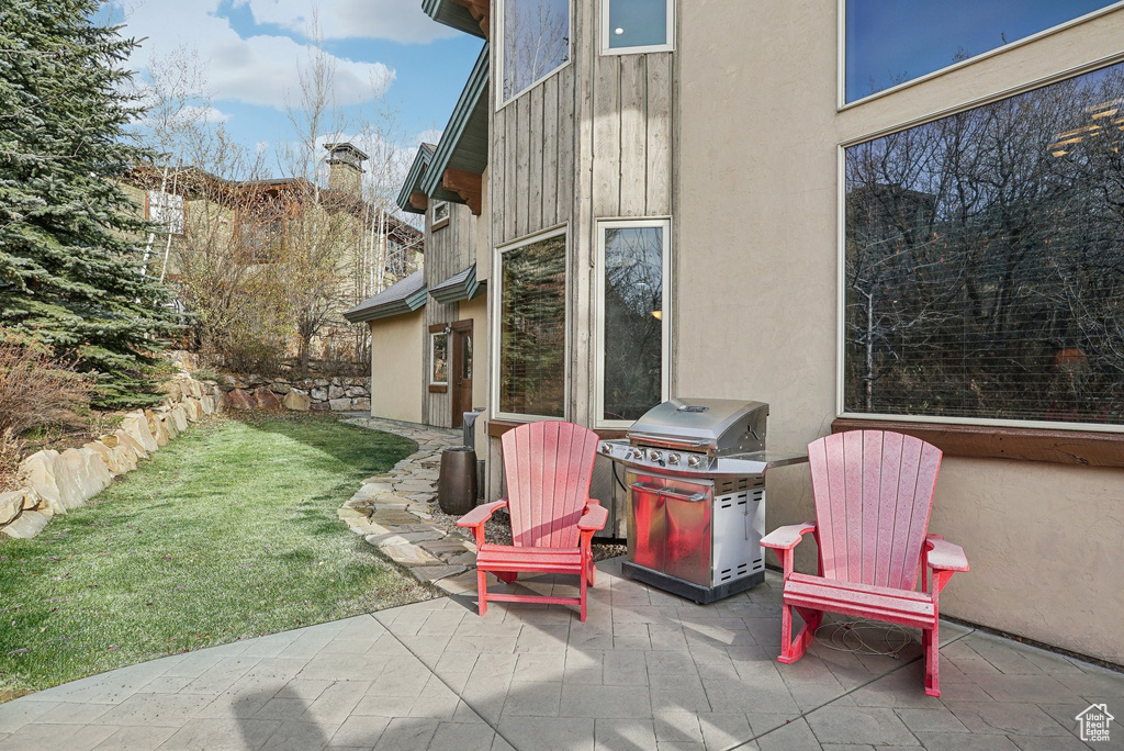View of patio featuring grilling area