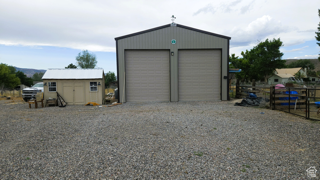 View of detached garage