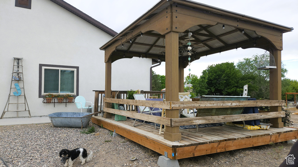 Wooden terrace with a gazebo