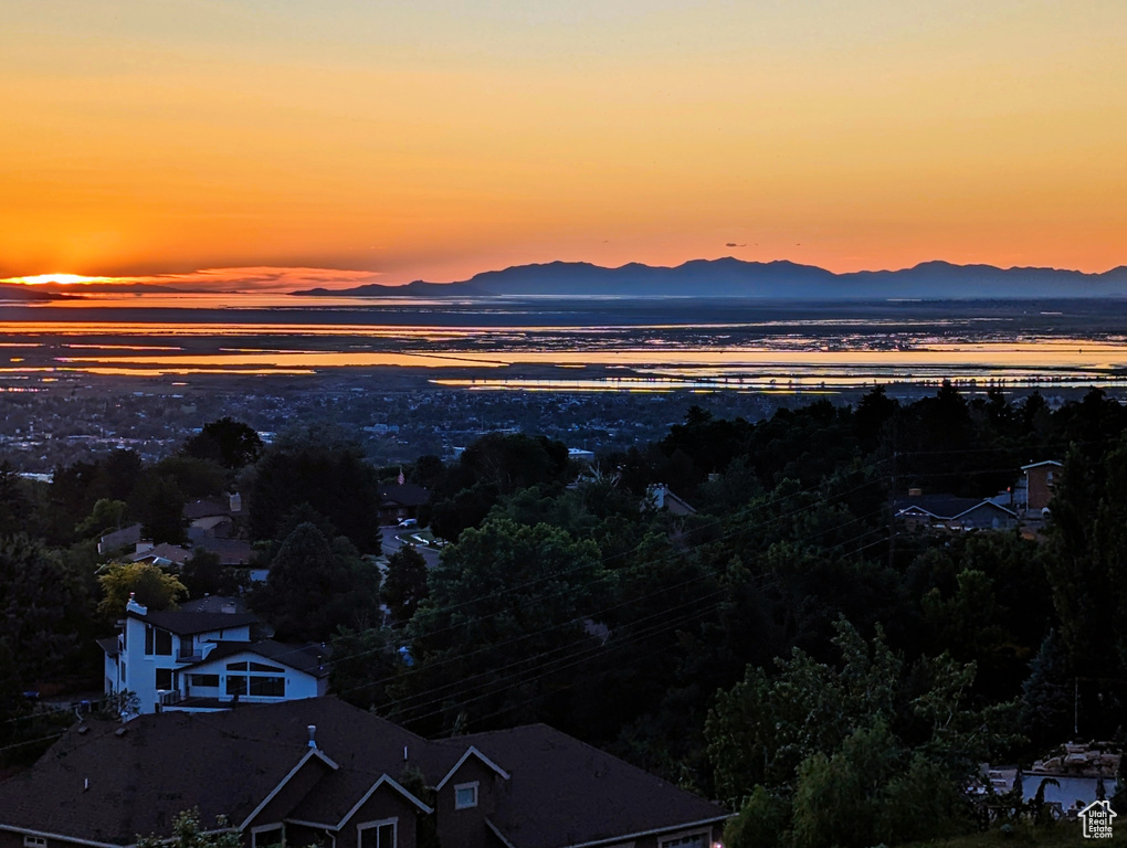 Aerial view at dusk of a mountain view