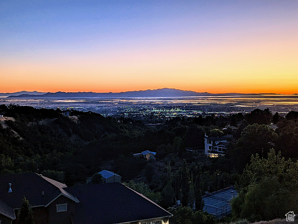 Aerial view at dusk of a mountain view
