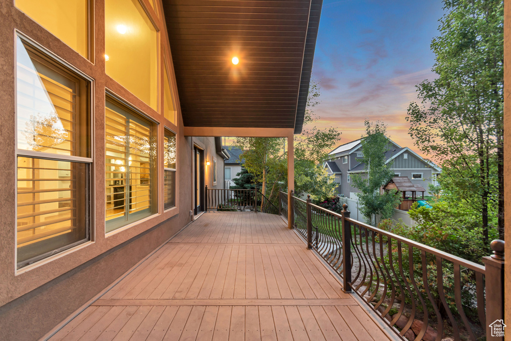 View of deck at dusk