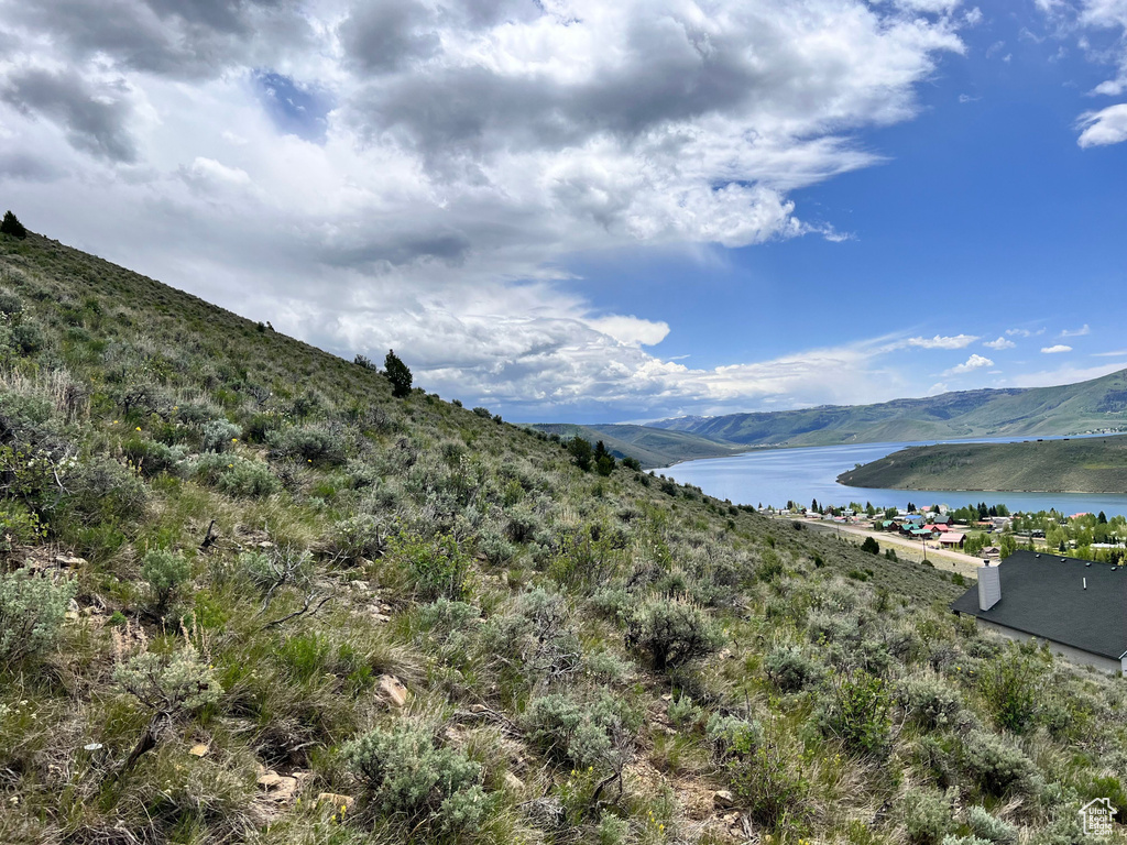 View of mountain background with a large body of water