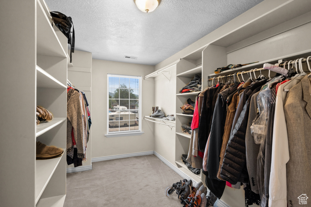 Spacious closet featuring carpet flooring