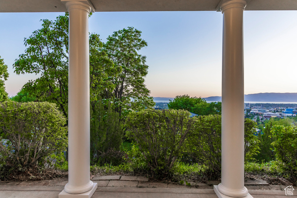 View of patio terrace at dusk