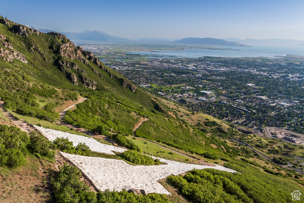 Bird's eye view of a mountainous background