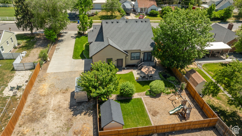 Aerial perspective of suburban area