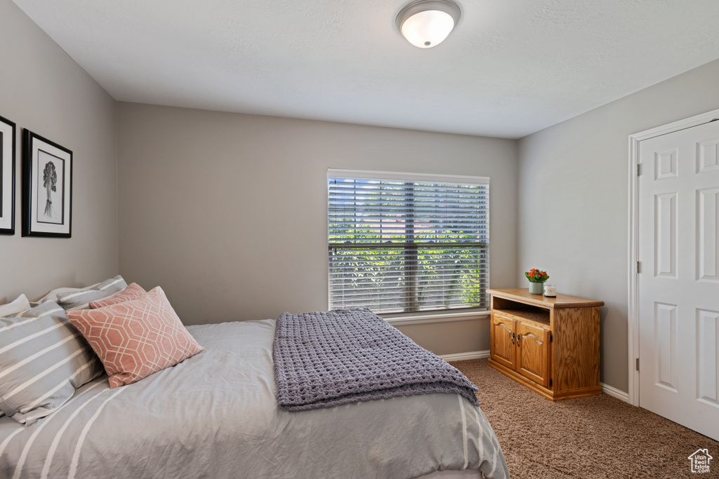 Carpeted bedroom with baseboards