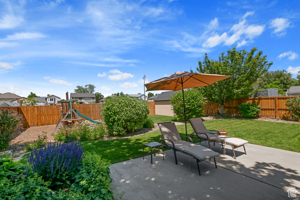 View of patio / terrace featuring a playground