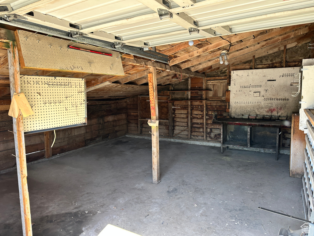 Garage with a workshop area