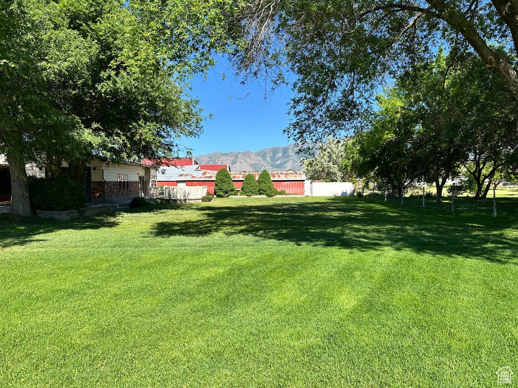 View of yard with a mountain view