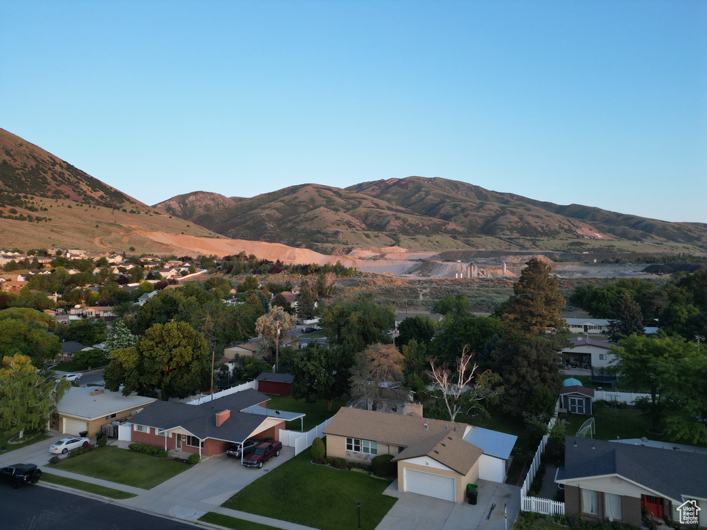 View of mountain backdrop with nearby suburban area
