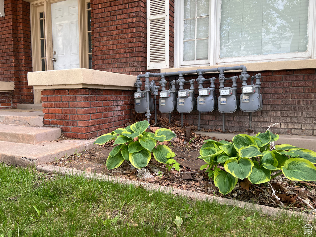 Exterior view of brick siding and gas meter