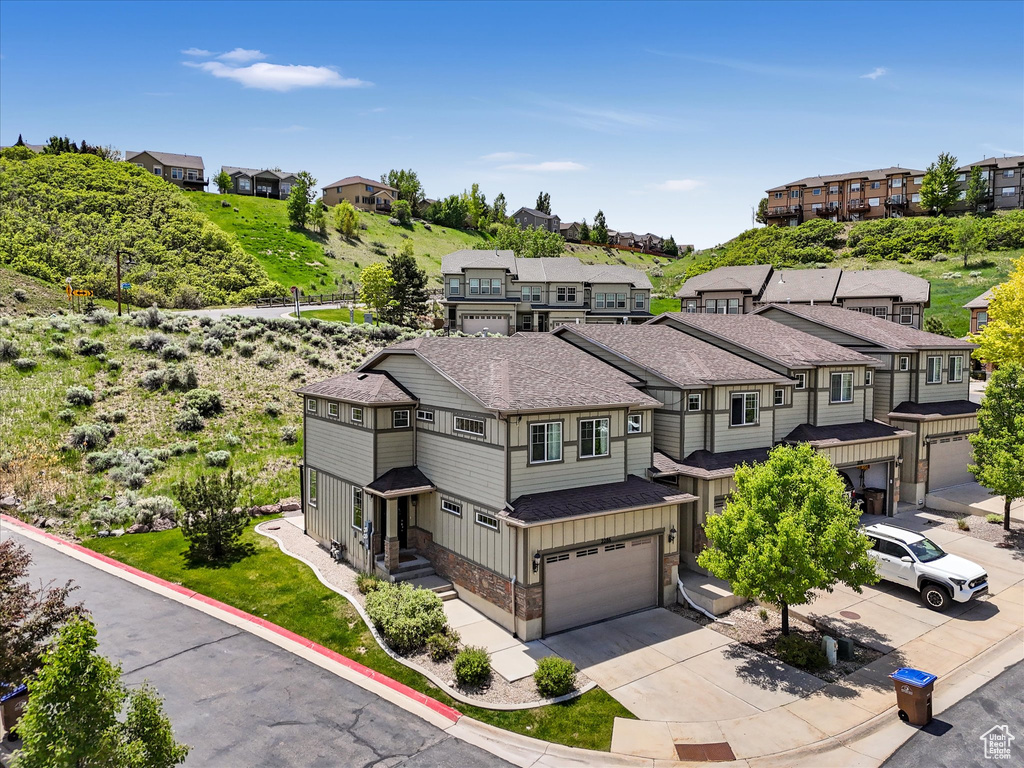 Aerial perspective of suburban area