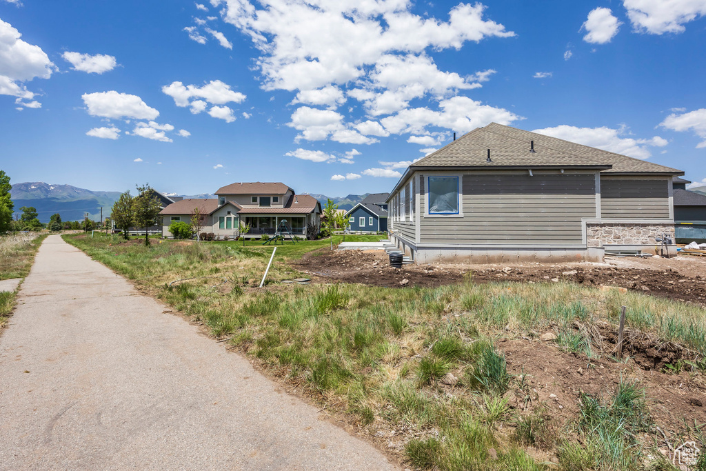 View of home's exterior featuring a mountain view