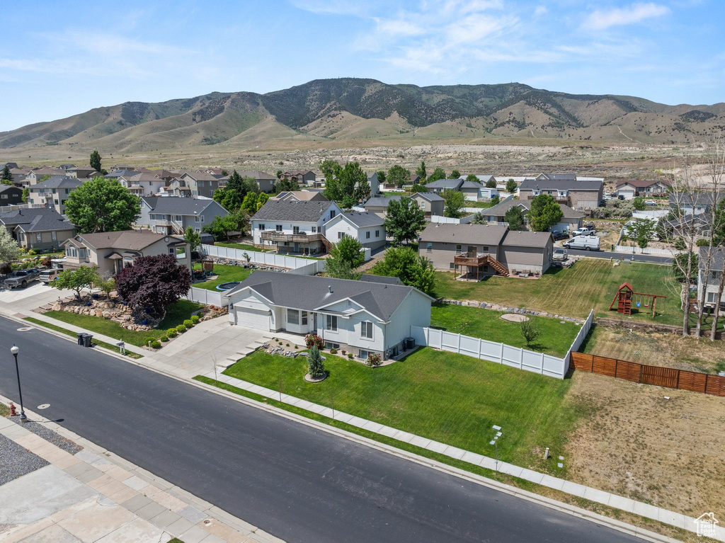 View of mountain background with nearby suburban area