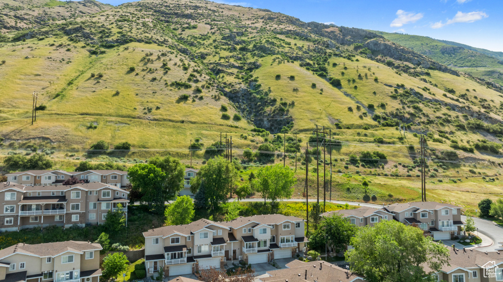 Bird\'s eye view of a mountain backdrop