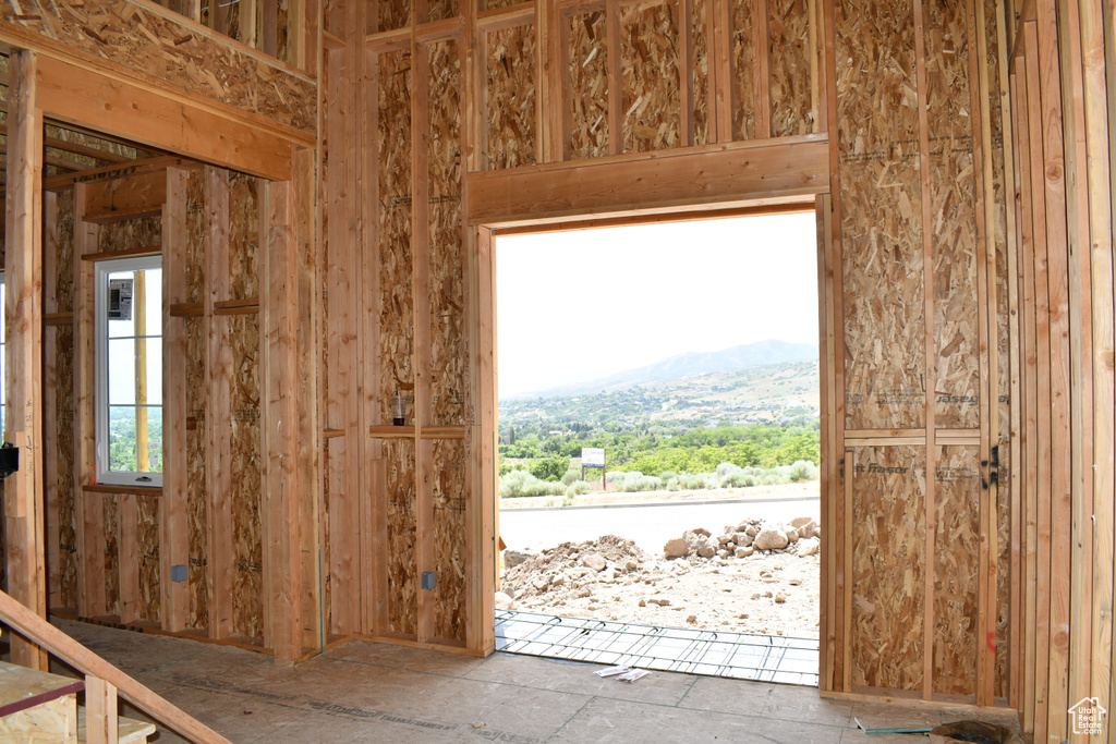 Doorway to outside with a mountain view