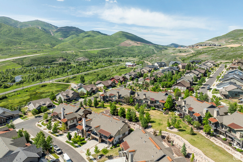 Aerial perspective of suburban area with mountains