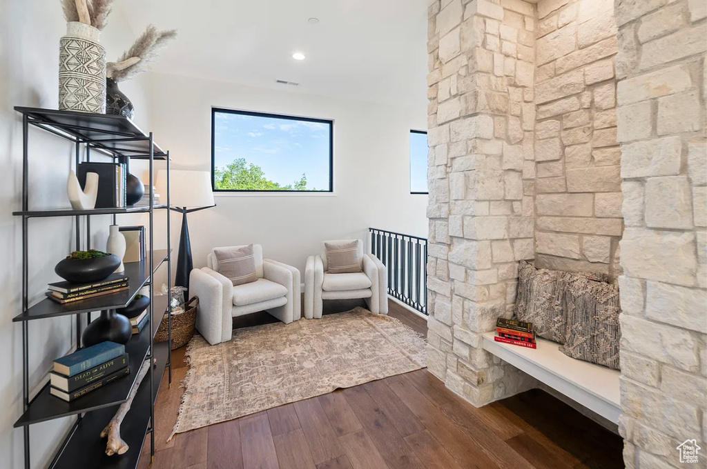 Living area featuring dark wood finished floors