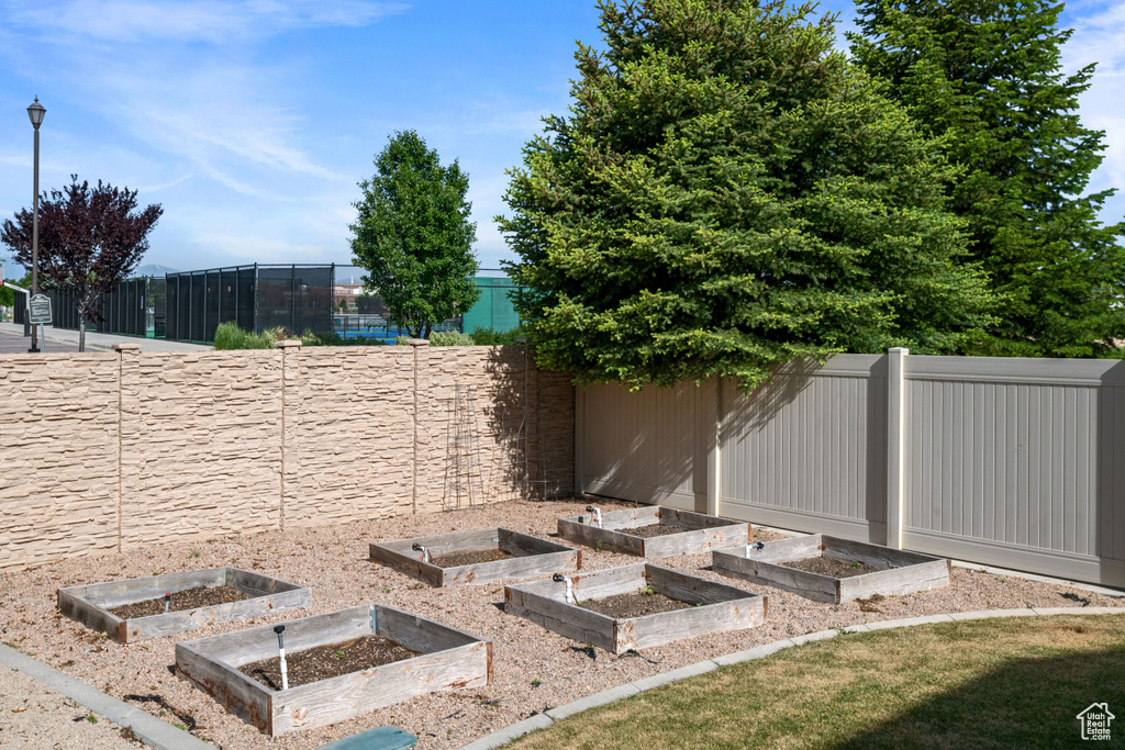 View of yard featuring a garden