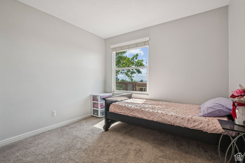 Bedroom with carpet floors and baseboards