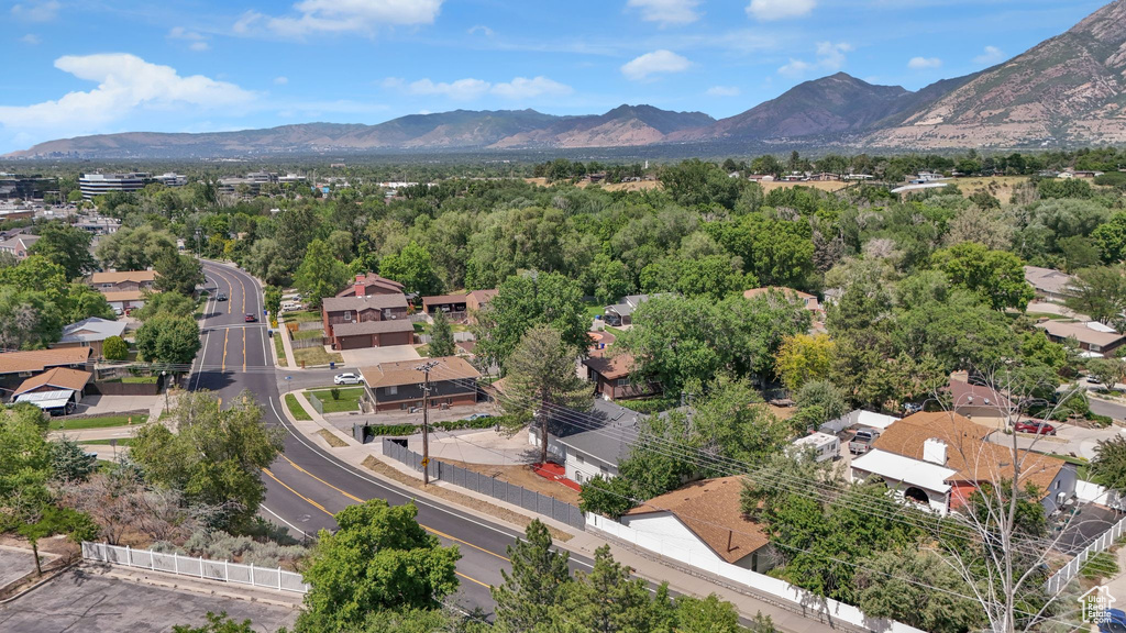 Aerial view of a mountain backdrop