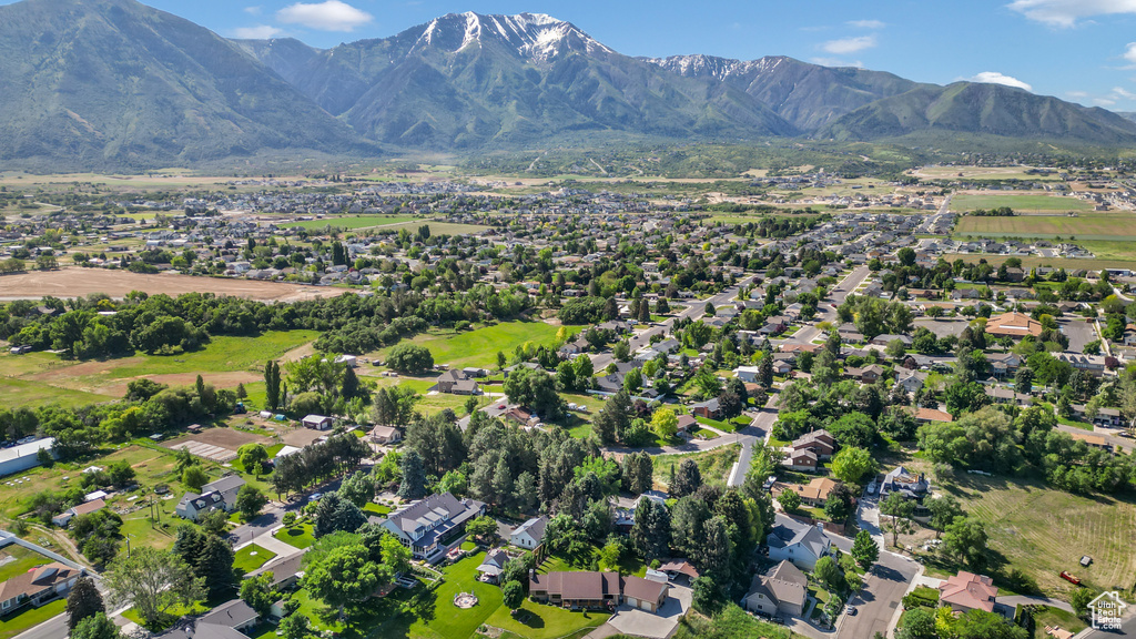Aerial perspective of suburban area featuring mountains