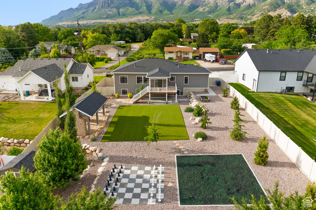 Aerial perspective of suburban area with mountains