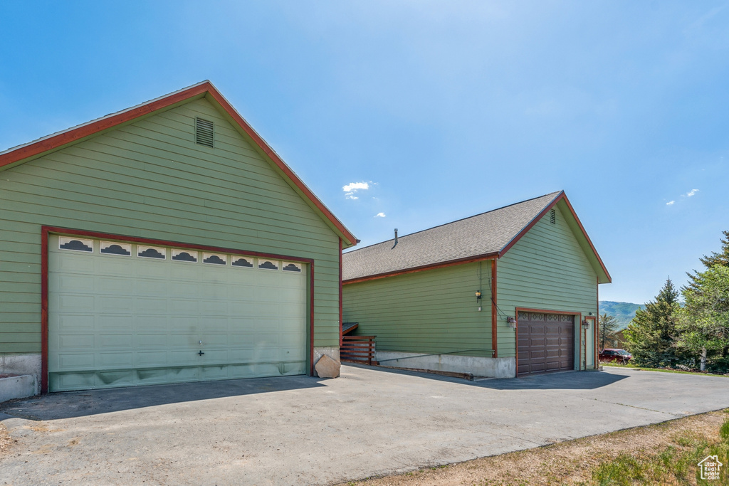 View of detached garage