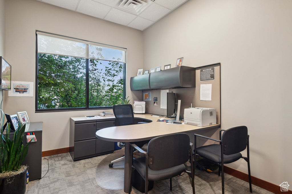 Office featuring baseboards and a paneled ceiling