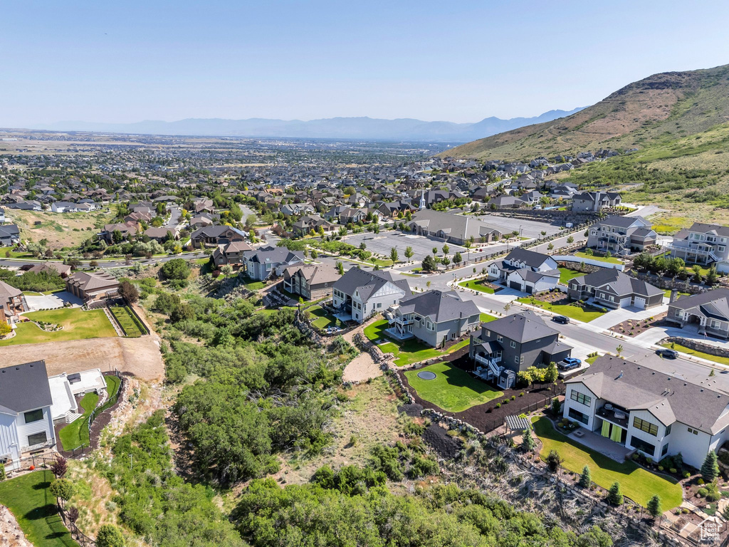 Aerial perspective of suburban area with mountains