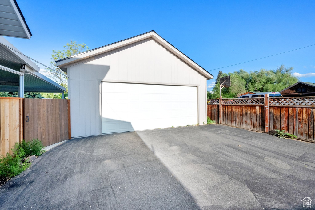 View of detached garage