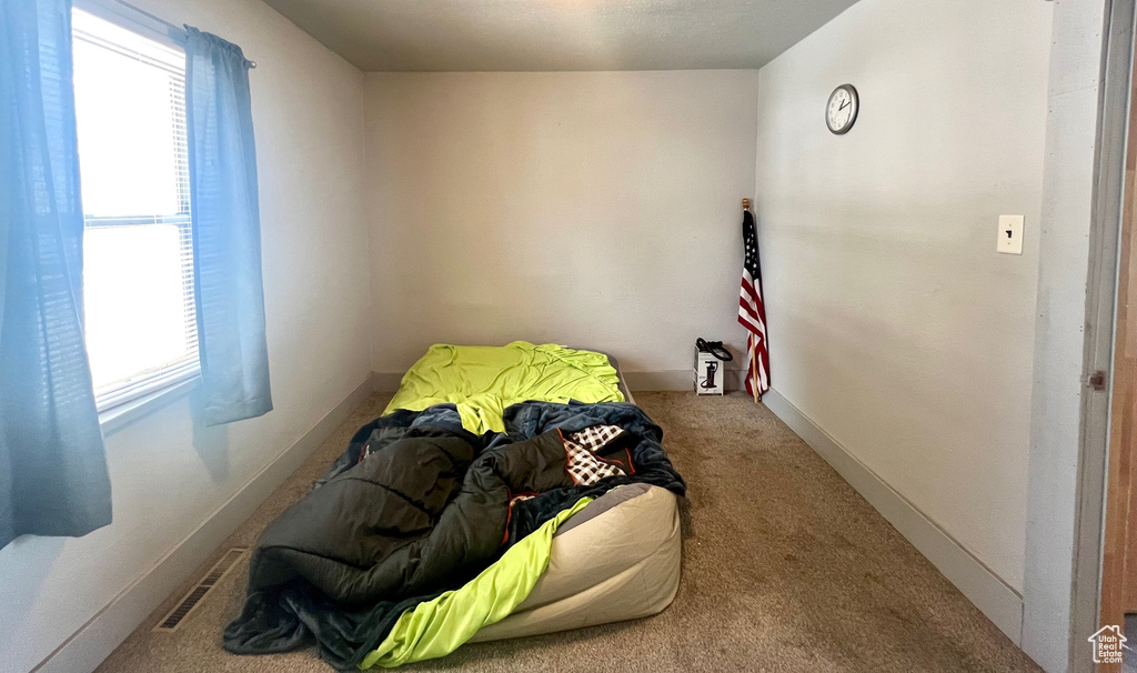 Bedroom with multiple windows and carpet floors