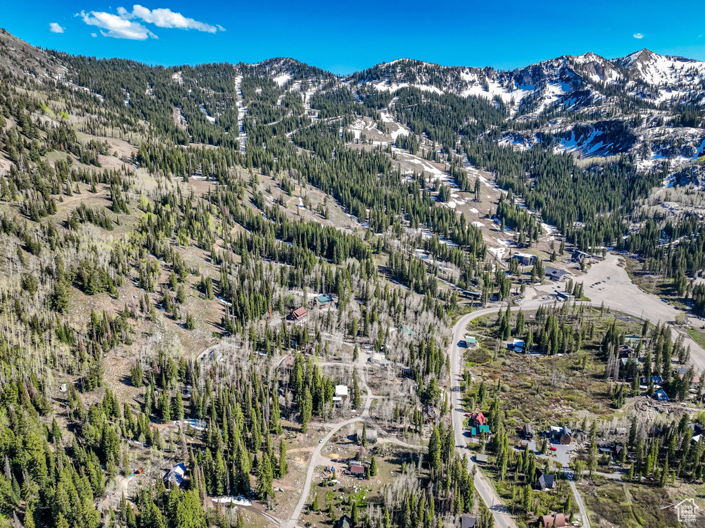 Aerial view of property\\\'s location featuring a mountain backdrop and a forest