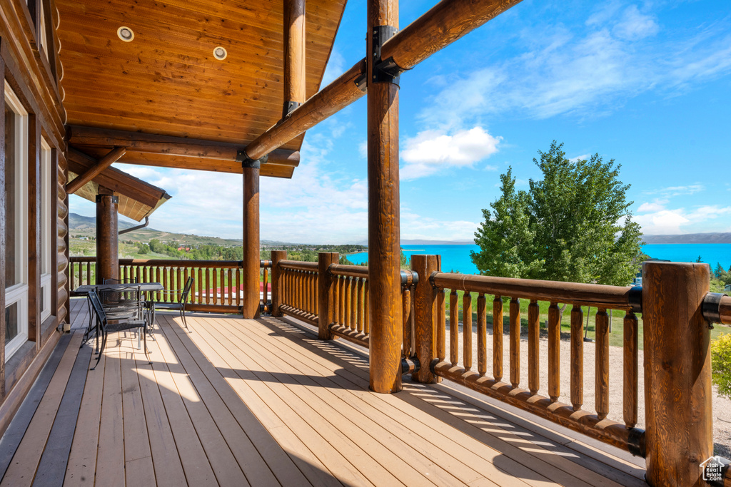 Deck featuring a water view