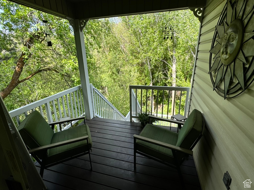 Wooden terrace with a forest view
