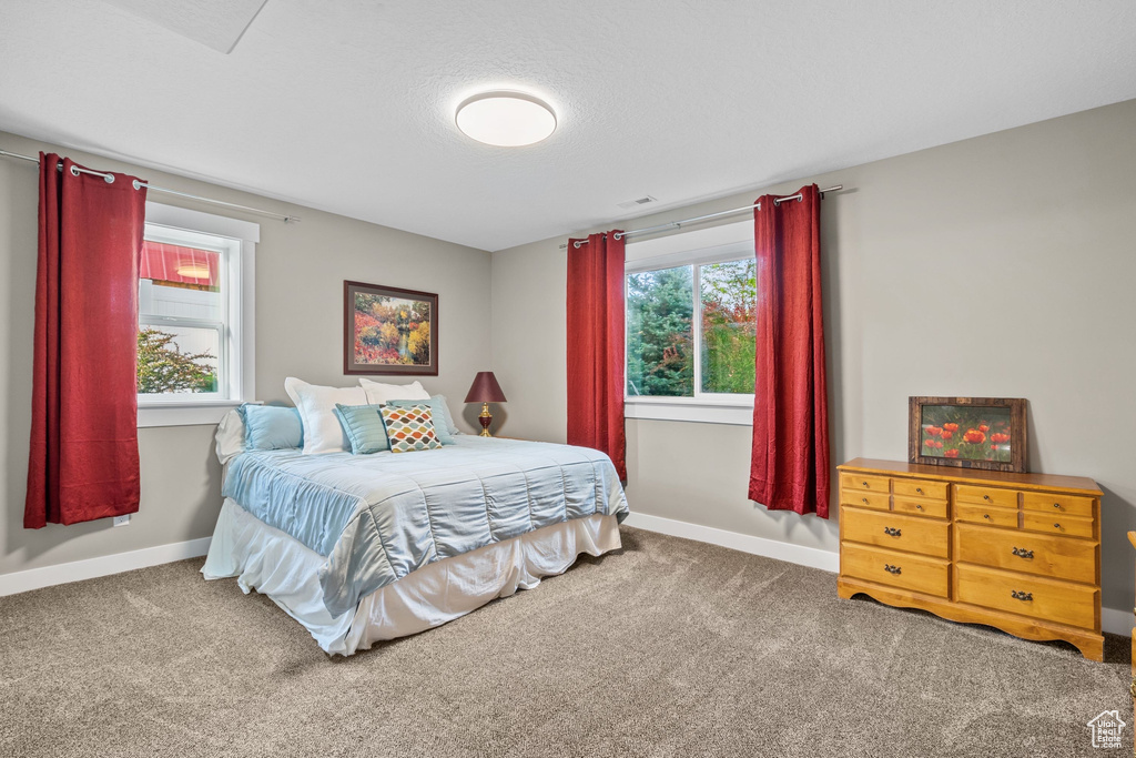 Bedroom with carpet flooring and baseboards