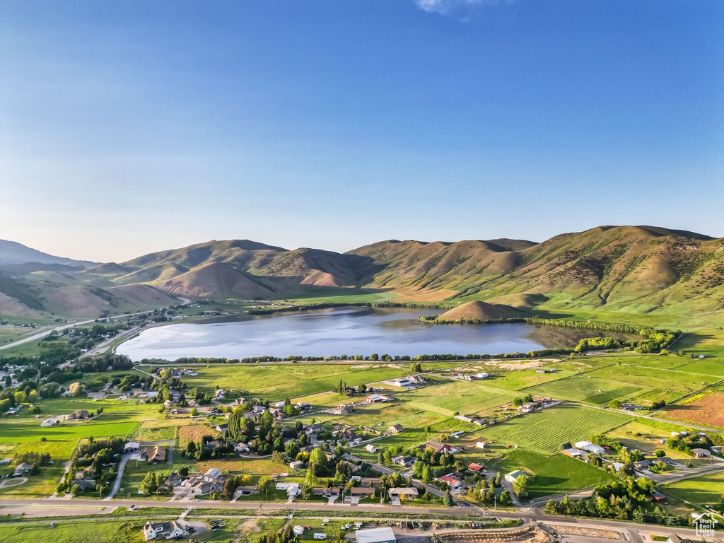 View of mountain background featuring a large body of water