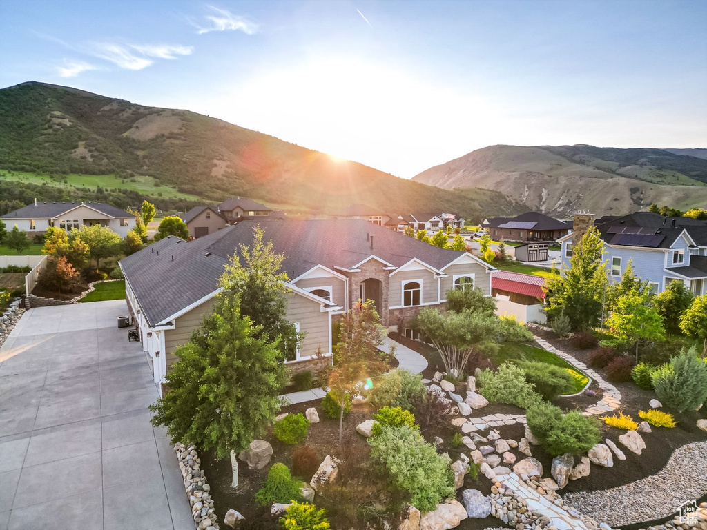 View of mountain backdrop with nearby suburban area