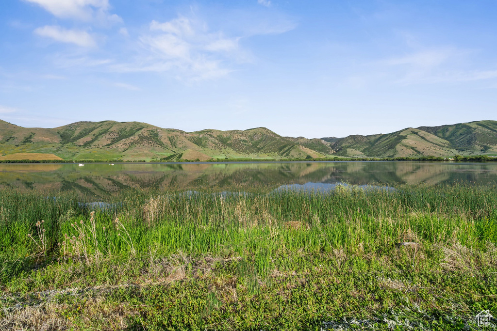 View of mountain background with a nearby body of water