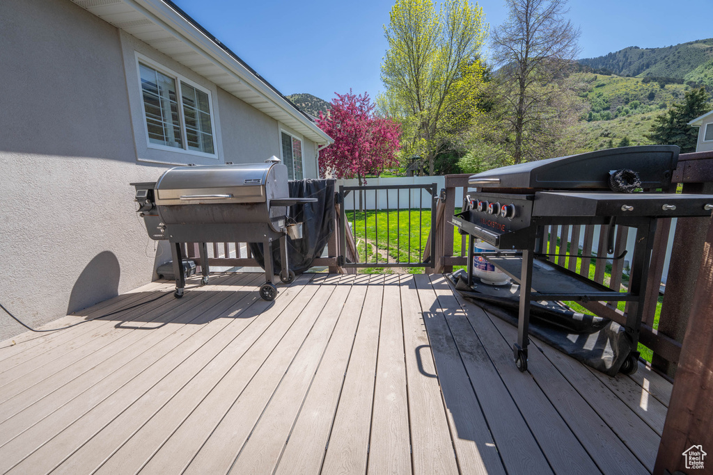 Wooden deck with a mountain view