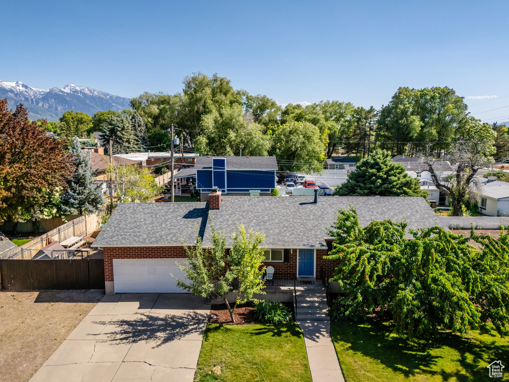 View from above of property featuring mountains