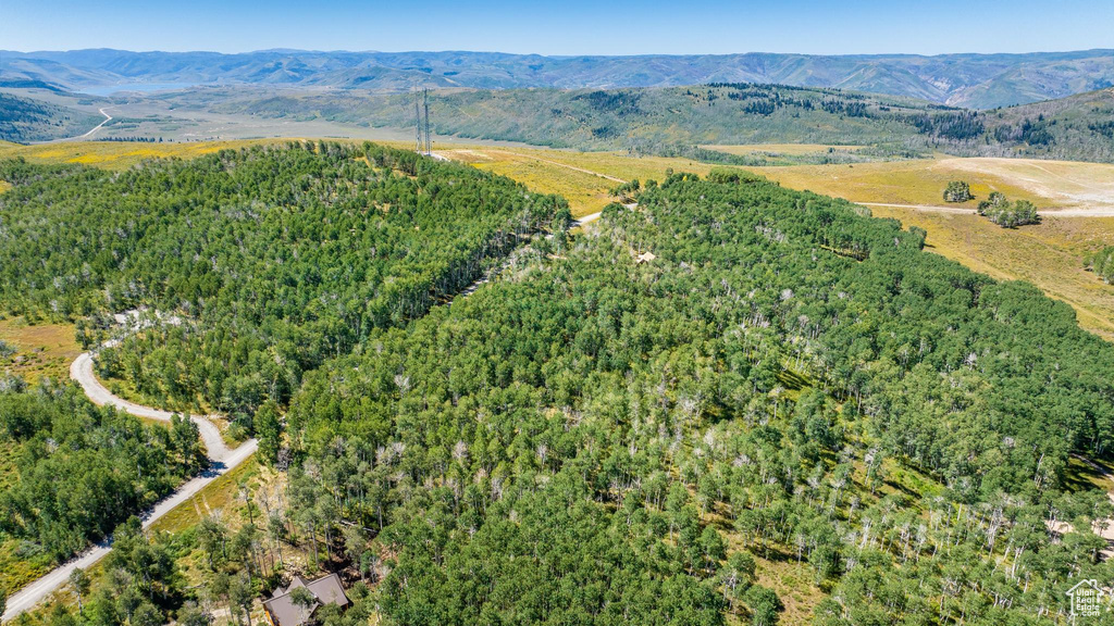 View of property location featuring a forest and mountains