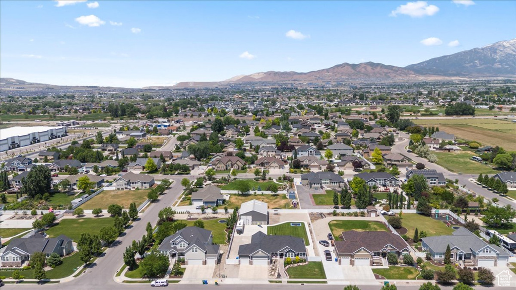 Aerial perspective of suburban area with mountains