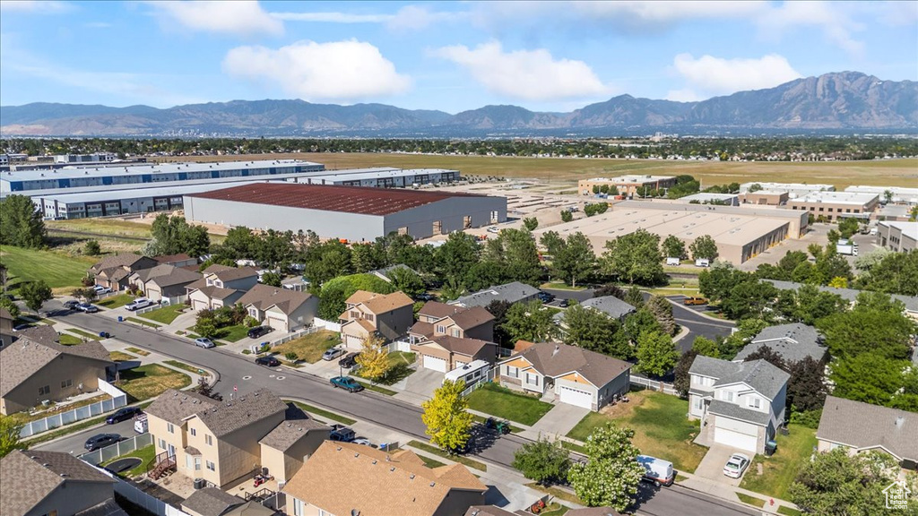 Aerial perspective of suburban area featuring mountains