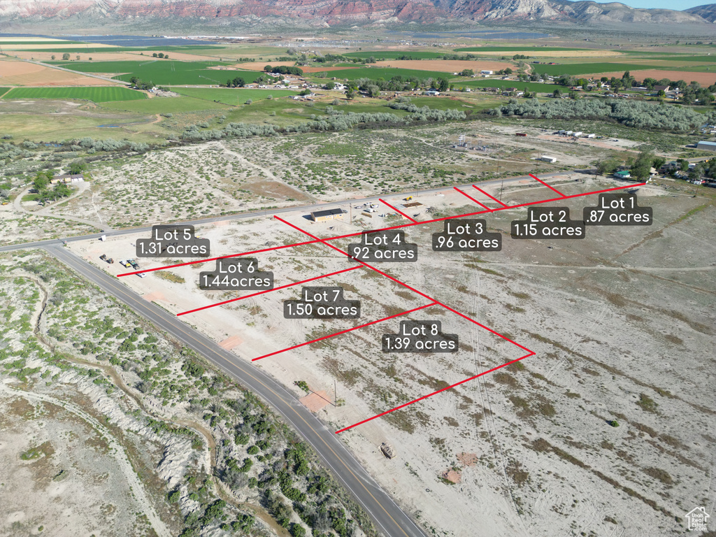 Overview of rural landscape featuring mountains and property boundaries highlighted