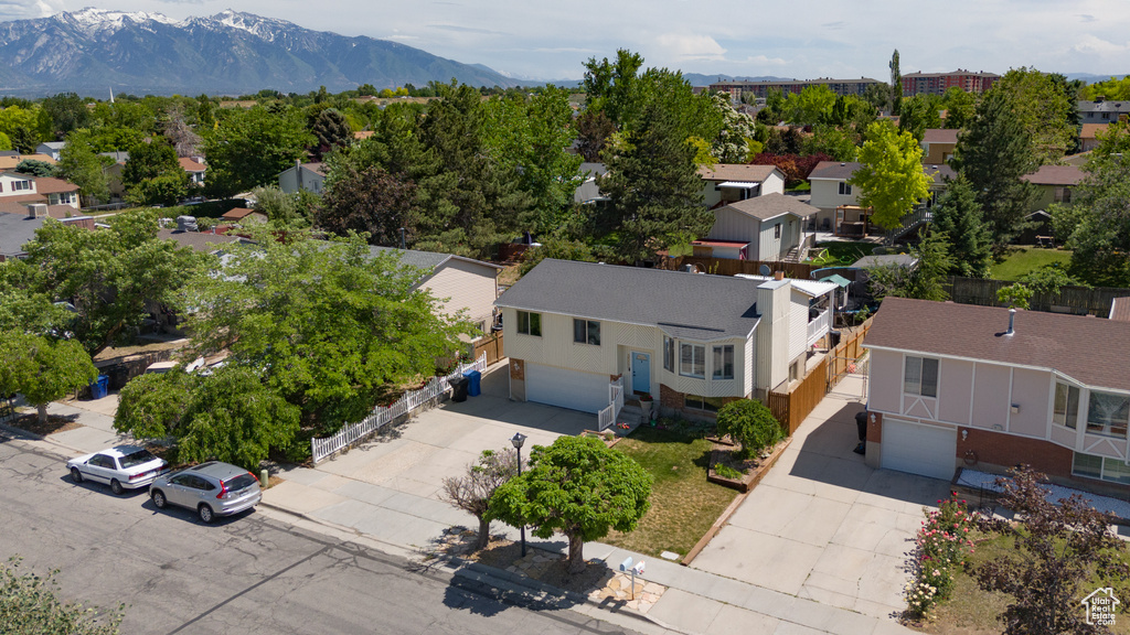 Aerial perspective of suburban area with mountains